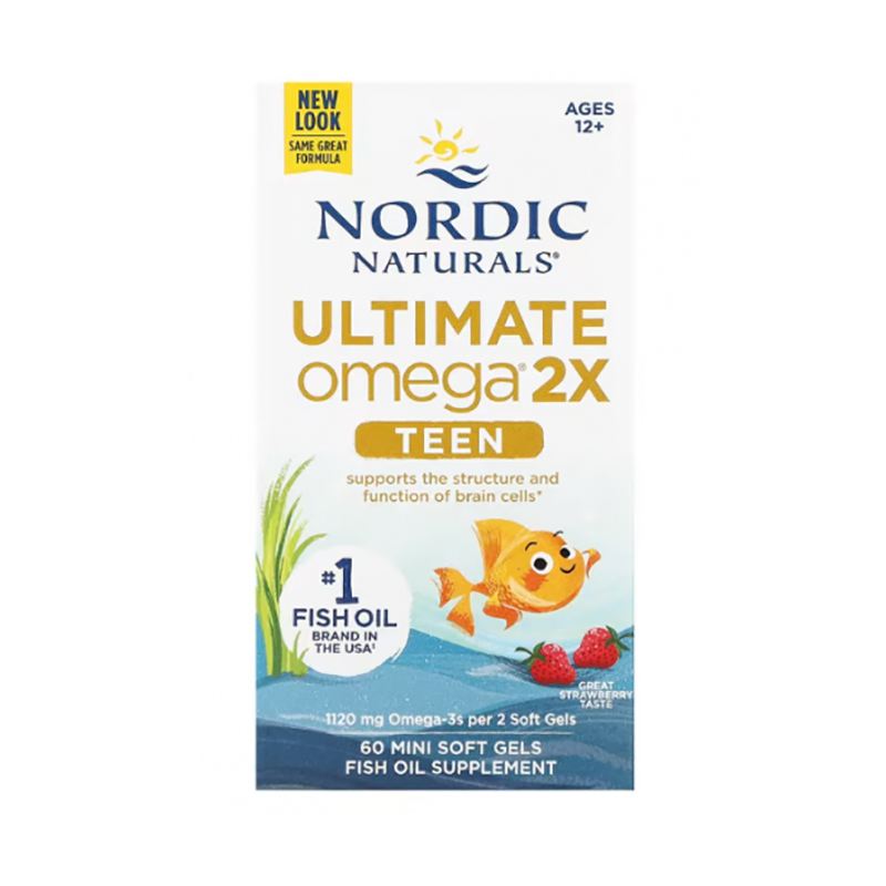 Nordic Naturals Ultimate Omega 2X Teen 挪威自然青少年双倍鱼油Omega 60s mini 草莓味（运输途中的物理变化，融化、断裂、变形、结冰等情况，不予理赔）